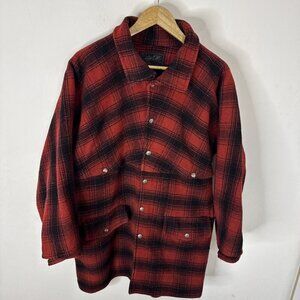 VTG Red Black Wool Buffalo Plaid Cruiser Jacket M Workwear Game Pocket 60s 70s